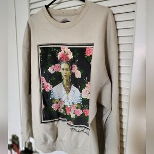 Frida Kahlo Size Large Tan Beige Sweatshirt AS-IS See Photos